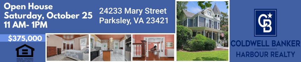 Open House, Saturday October 25, 24233 Mary Street, Parksley. Coldwell Banker Harbour Realty